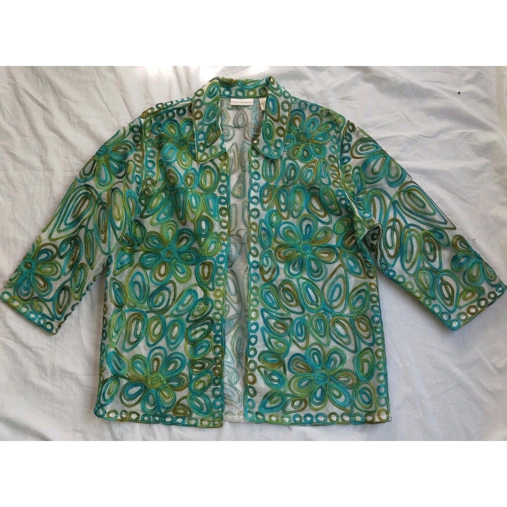 Draper's And Damon's Blazer Fiber Art Whimsical Artsy Open Front Women's Large